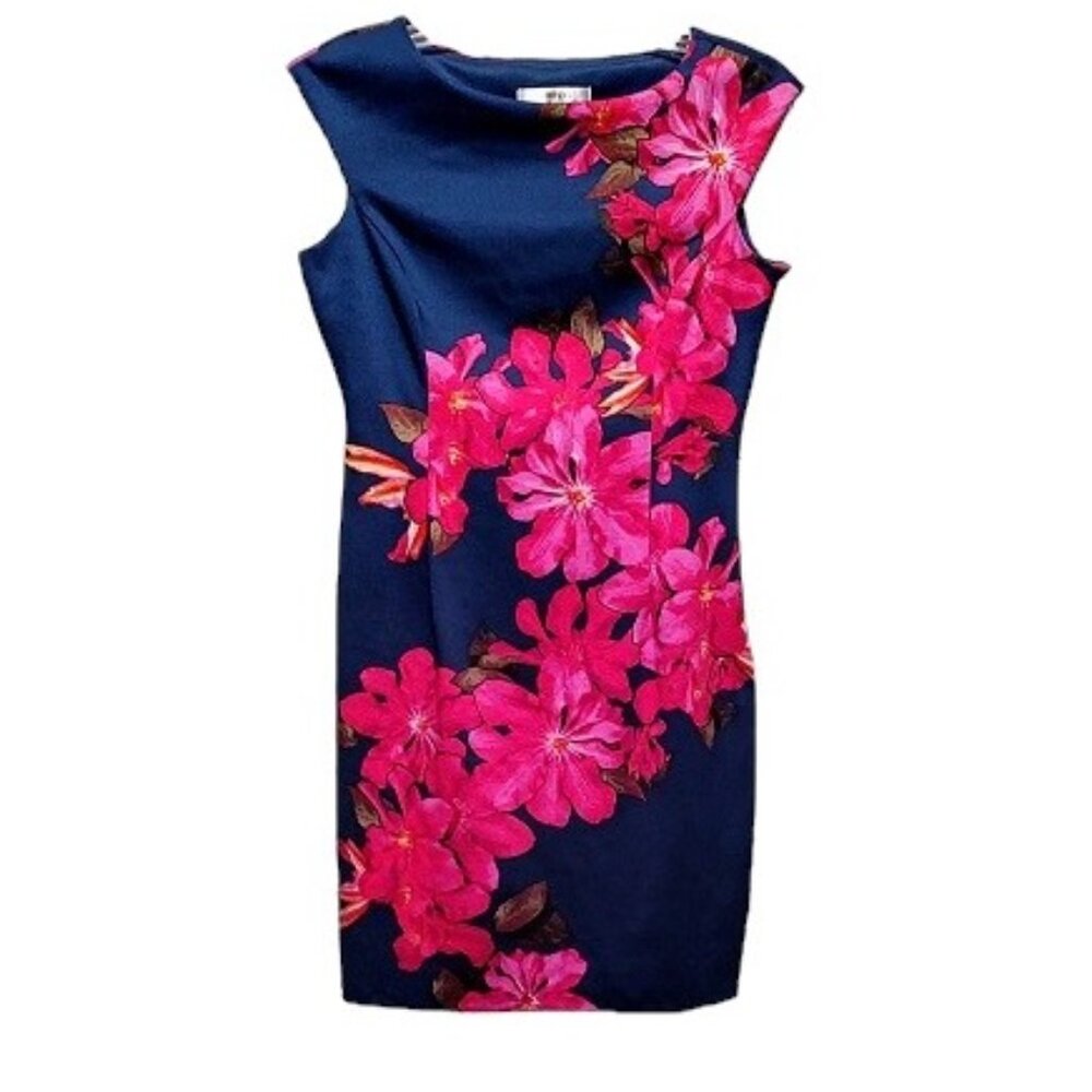 Wisp Blue Floral Cap Sleeve Shift Dress Size 10 Petite